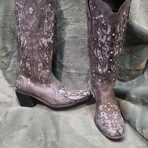 Amazon Gray Embellished Heeled Boots